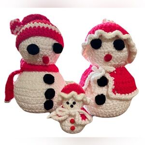 Snowman Family VTG Crochet Dad Mom Baby Set/3 Christmas Handmade Holiday Kitschy